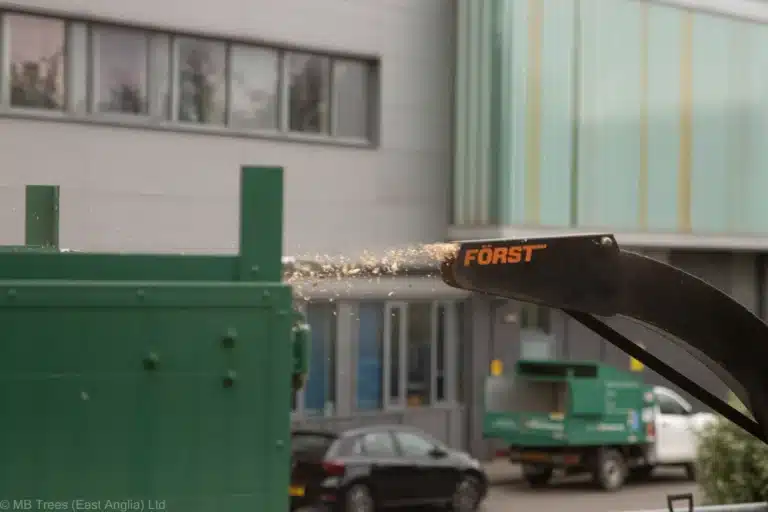 Wood chipper being used by MB Trees, a tree surgery company in East Anglia